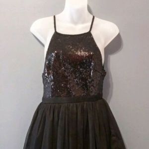 Maniju Black Tulle Party Dress with Black Sequins